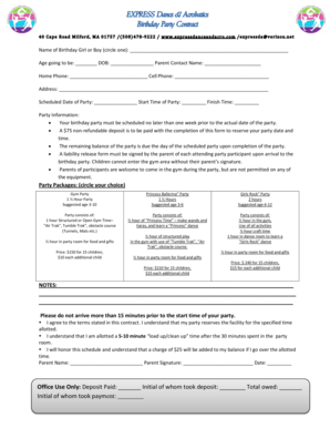Birthday Party Registration Form