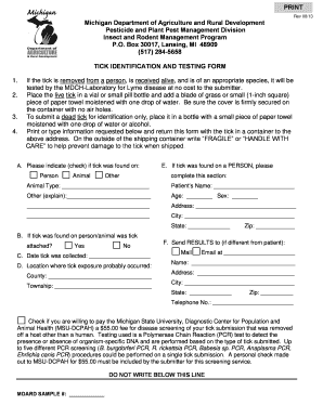 Michigan Tick Identification and Testing Form