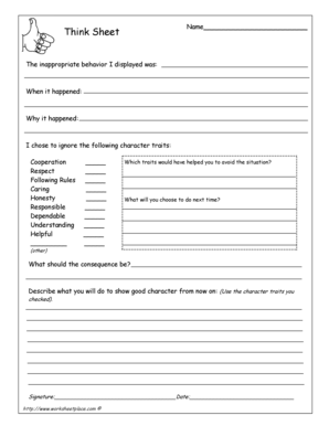 Think Sheet for Inappropriate Behavior