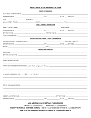 Inmate Medication Information Form