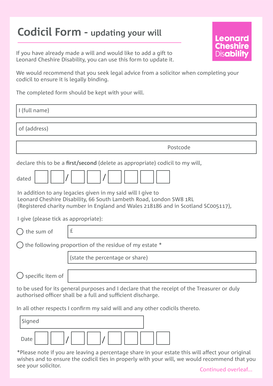 Codicil template pdf - Codicil bFormb - updating your will - Leonard Cheshire Disability - leonardcheshire