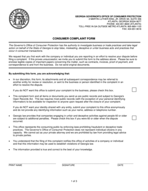Georgia Consumer Complaint Form