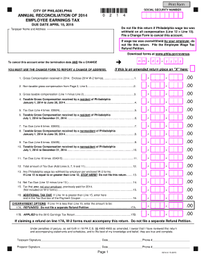 Philadelphia Employee Earnings Tax Reconciliation Form