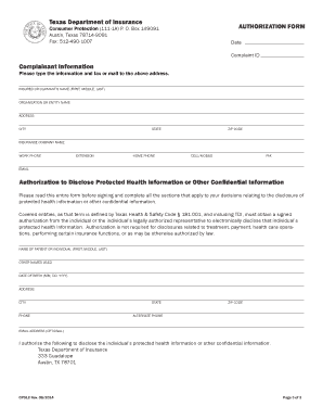 Texas Department of Insurance Authorization Form