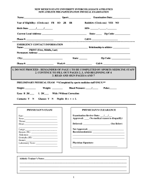 New Mexico State University Pre-Participation Physical Examination
