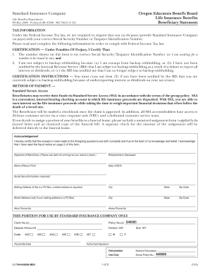 Standard Insurance Beneficiary Statement