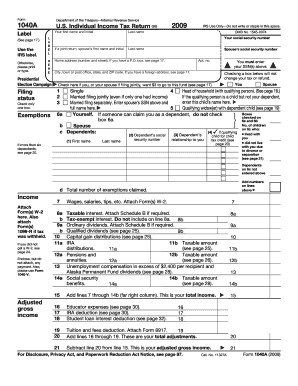 IRS Form 1040A 2009
