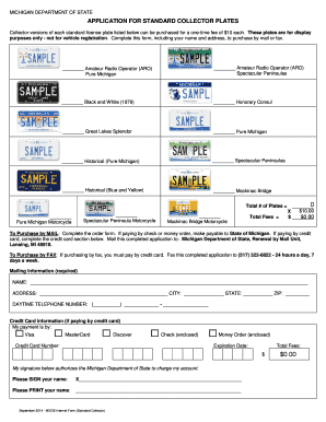 Michigan Collector License Plate Application