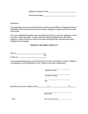 Utah Criminal Records Affidavit