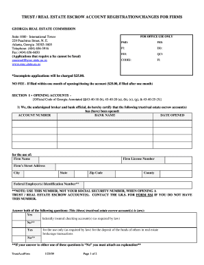 Georgia Real Estate Escrow Account Registration