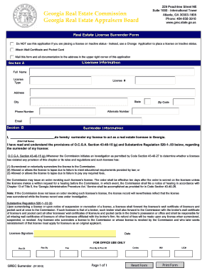 Georgia Real Estate License Surrender Form