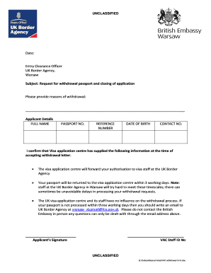 UK Visa Application Withdrawal Form