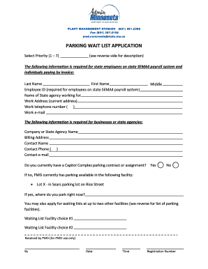 Minnesota Capitol Complex Parking Wait List Application