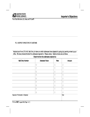 Importer's Objections Form