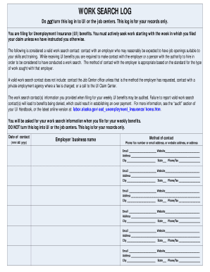 Alaska Unemployment Insurance Work Search Log