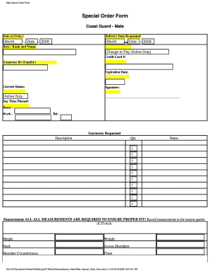 Coast Guard Male Special Order Form
