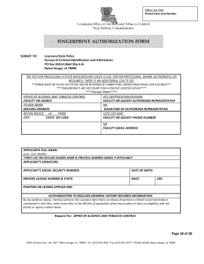 Louisiana Fingerprint Authorization Form