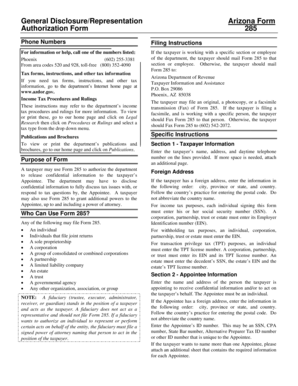 Arizona Form 285 Authorization