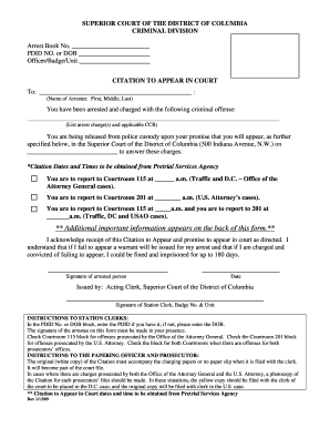 Citation to Appear in Court