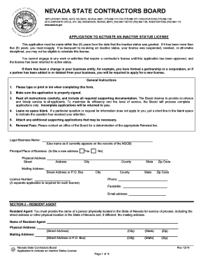 Nevada Contractor License Activation Form