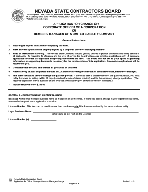 Nevada Contractor Officer Change Application