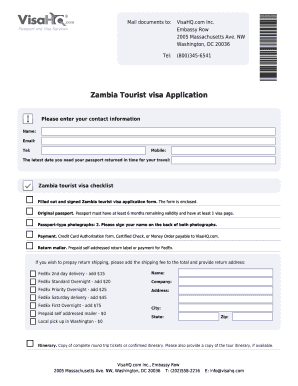 Zambia Tourist Visa Application Form