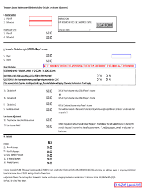 Temporary Spousal Maintenance Guidelines Calculator