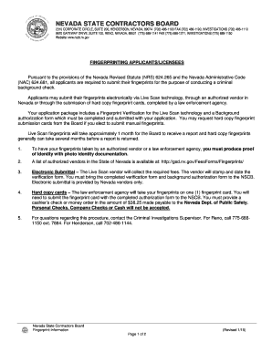 Nevada Contractor Fingerprint Form