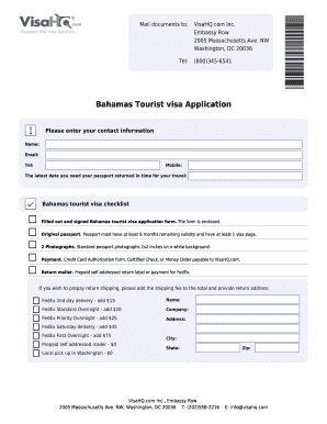 Bahamas Tourist Visa Application Form