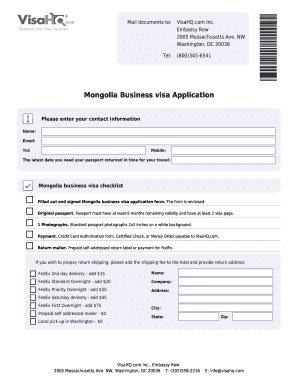Mongolia Business Visa Application