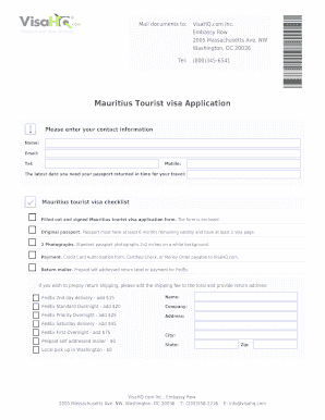 Mauritius Tourist Visa Application