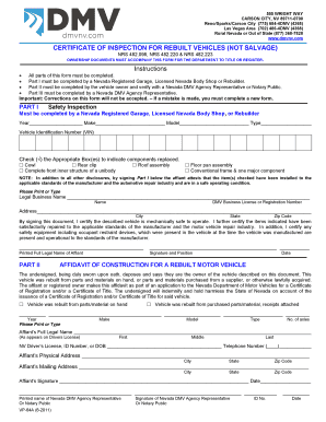 Nevada Certificate of Inspection for Rebuilt Vehicles