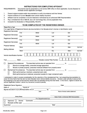 Nevada Dormant Vehicle Affidavit