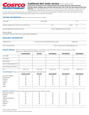 Costco Mail Order Pharmacy Patient Profile Form