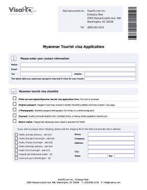 Myanmar Tourist Visa Application Form