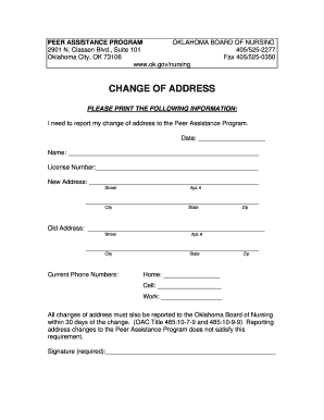 Oklahoma Board of Nursing Change of Address Form
