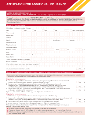 MTAA Super Additional Insurance Application