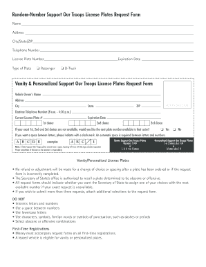 Illinois Support Our Troops License Plates Request Form