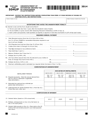 Maryland Underpayment of Estimated Income Tax Form 504UP