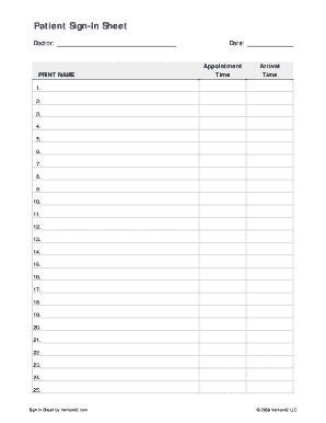 Patient Sign In Sheet Printable patient sign in sheet