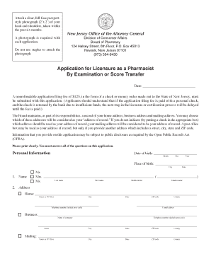 New Jersey Pharmacist Licensure Application