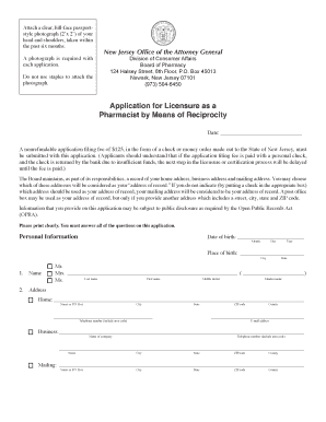 New Jersey Pharmacist Licensure Application