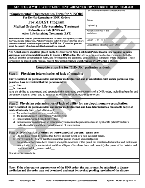 Supplemental Documentation Form for Minors DNR Orders