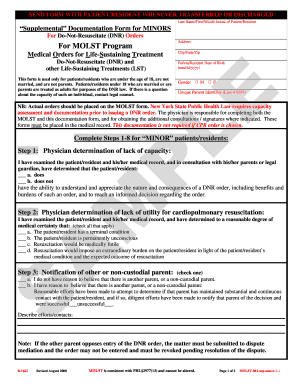 Supplemental Documentation Form for Minors DNR Orders