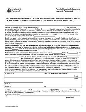 Parents Guardian Release and Indemnity Agreement