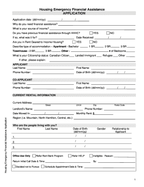 Housing Emergency Financial Assistance Application