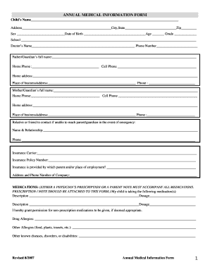 Annual Medical Information Form
