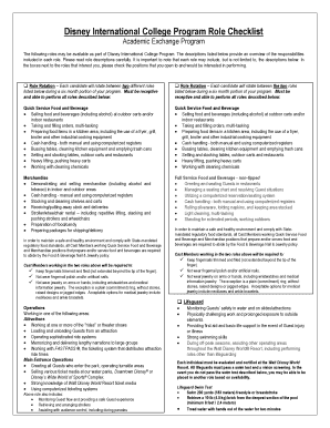 Disney International College Program Role Checklist