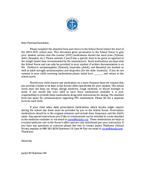 Permission Form for Over the Counter Medication Distribution