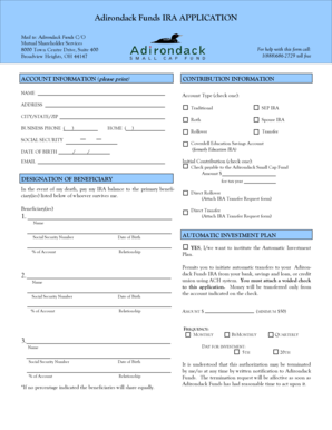 Adirondack Funds IRA Application